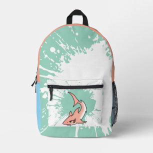 pink shark week cartoon tattoo art ocean animal printed backpack