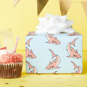 pink shark week cartoon tattoo art ocean animal  wrapping paper