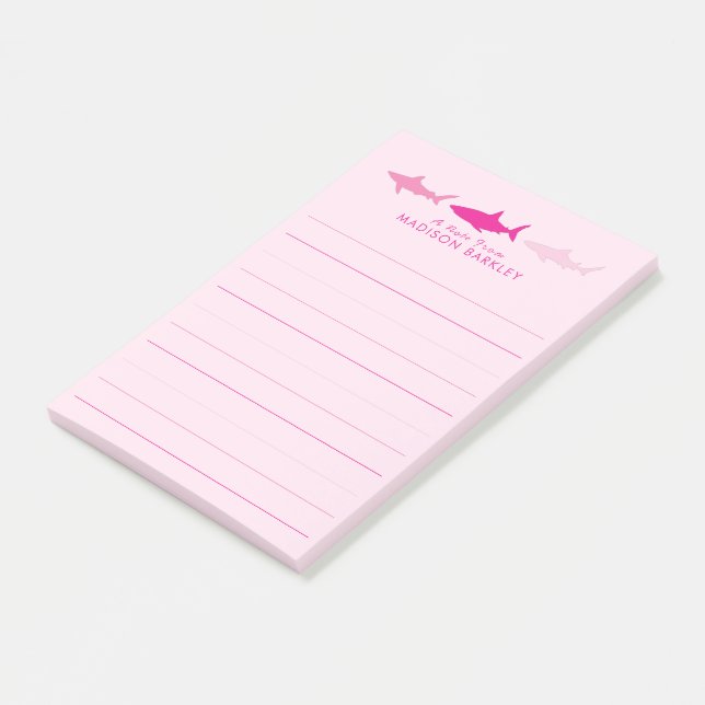 Pink Sharks Cute Kid's Post-it Notes (Angled)