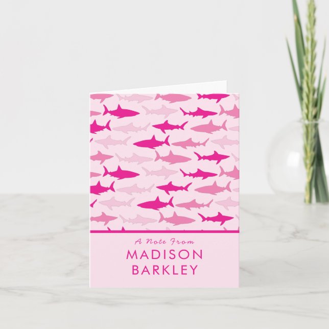 Pink Sharks Cute Kid's Stationary Cards (Front)