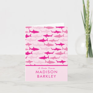Pink Sharks Cute Kid's Stationary Cards