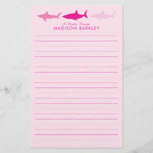 Pink Sharks Cute Kid's Stationery