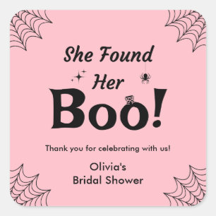 Pink She Found Her Boo Halloween Bridal Shower  Square Sticker