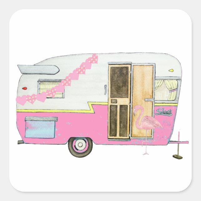 Pink She Shed Camper Trailer Square Sticker (Front)