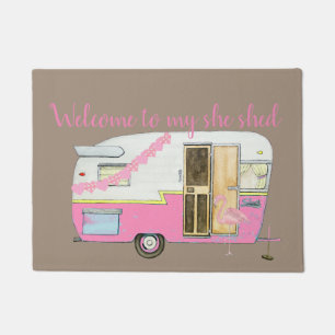 Pink She Shed Vintage Trailer Doormat