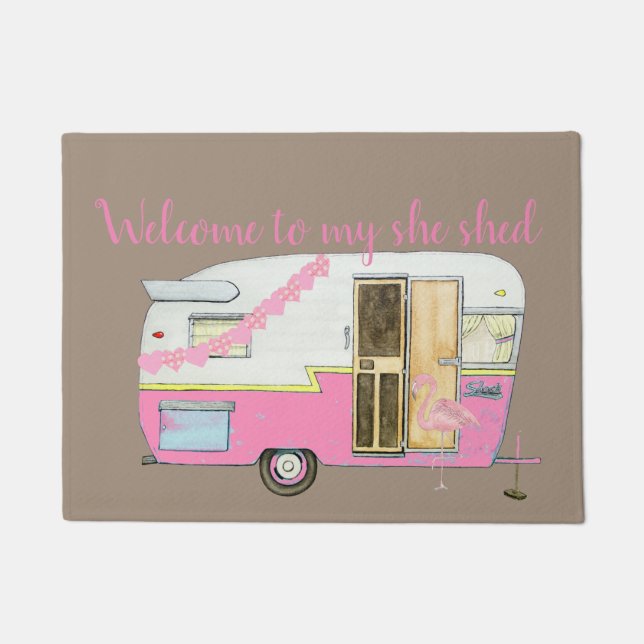 Pink She Shed Vintage Trailer Doormat (Front)