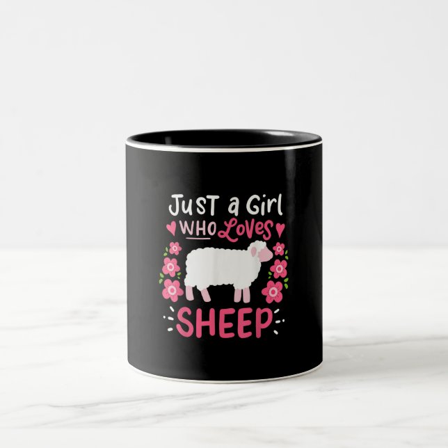 Pink Sheep | Just A Girl Who Loves Sheep Gift Two-Tone Coffee Mug (Center)