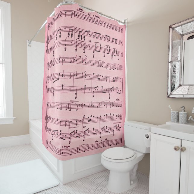 Pink Sheet Music Shower Curtain (In Situ)
