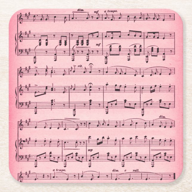 Pink Sheet Music Square Paper Coaster (Front)