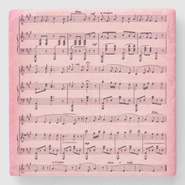 Pink Sheet Music Stone Coaster (Front)