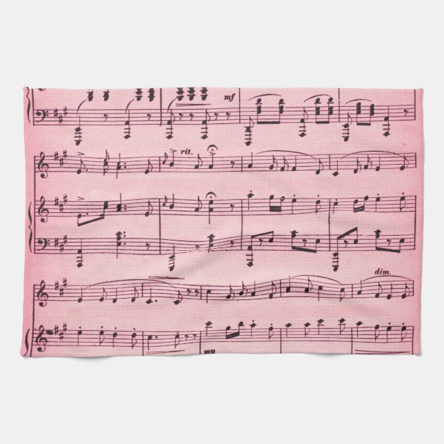 Pink Sheet Music Tea Towel (Horizontal)