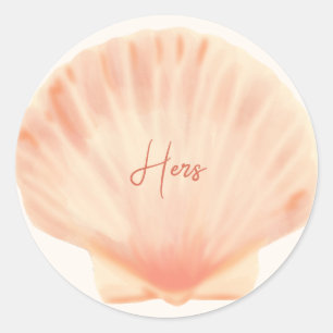 pink shell beach wedding classic round sticker