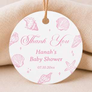 Pink Shells Coastal Beach Baby Shower Thank You  Favour Tags