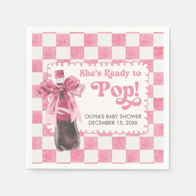 Pink She's Ready to Pop Baby Shower Napkin (Front)