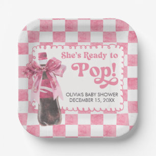 Pink She's Ready to Pop Baby Shower Paper Plate