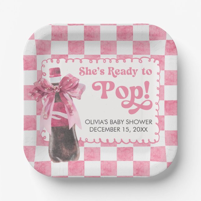 Pink She's Ready to Pop Baby Shower Paper Plate (Front)