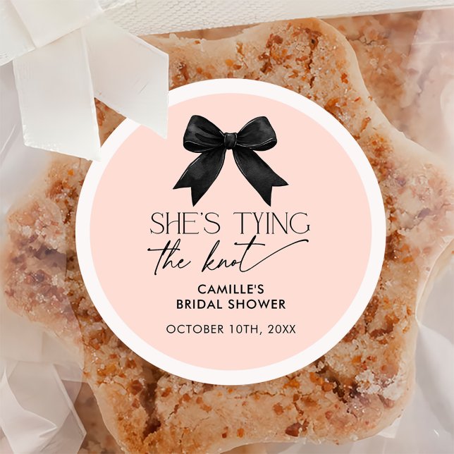 Pink She's Tying The Knot Bow Bridal Shower Classic Round Sticker (Creator Uploaded)