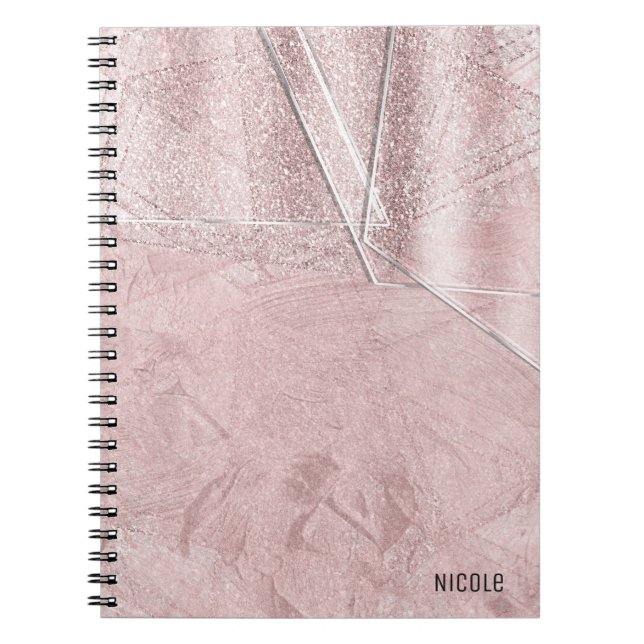Pink Shimmer Crystal Glass Glam Designer Style Notebook (Front)