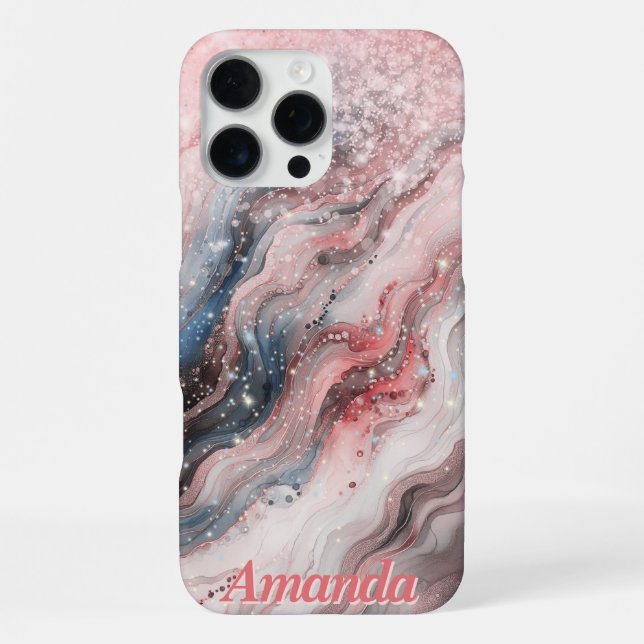Pink Shimmer Marble Personalised Phone Case (Back)