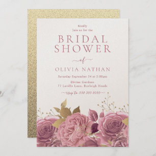 Pink Shimmer Roses Floral Bridal Shower Invitation