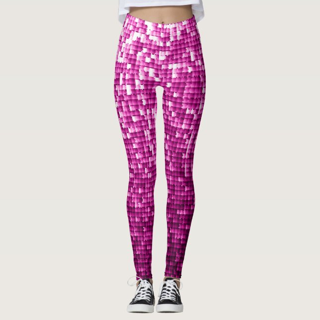 Pink shimmer, silver, black sequins leggings (Front)