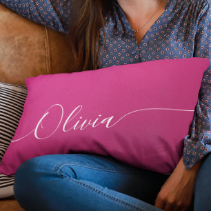 Pink Shimmer White Calligraphy Name Lumbar Cushion