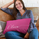 Pink Shimmer White Elegant Calligraphy Script Name Lumbar Cushion<br><div class="desc">Pink Shimmer White Elegant Calligraphy Script Custom Personalised Name Throw Pillows features a modern and trendy simple and stylish design with your personalised name in elegant hand written calligraphy script typography on a metallic pink shimmer background. Designed by ©Evco Studio www.zazzle.com/store/evcostudio</div>