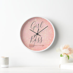 "Pink Shimmery Girl Boss Clock
