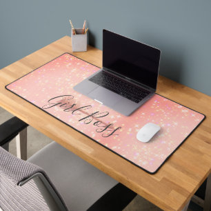 "Pink Shimmery Girl Boss Desk Mat