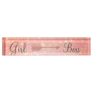 "Pink Shimmery Girl Boss   Nameplate