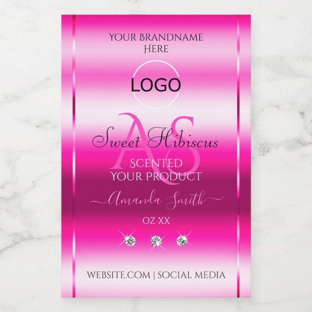 Pink Shimmery Product Label Diamonds Initials Logo (Single Label)