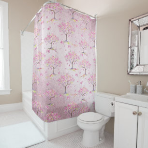 Pink Shiny Cherry Blossom Spring Pattern Shower Curtain