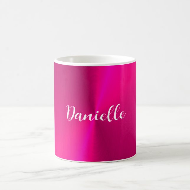 Pink shiny faux metal custom name coffee mug (Center)