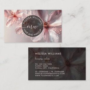 Pink Shiny Floral Logo Initials Business Card