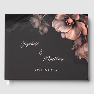 Pink Shiny Flower Black | Wedding Guest Book