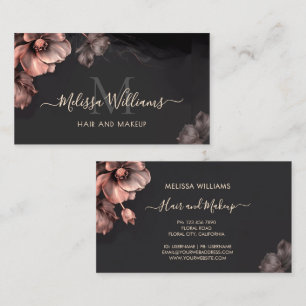 Pink Shiny Flowers Black  Business Card