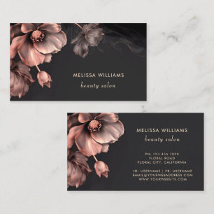 Pink Shiny Flowers Black Business Card