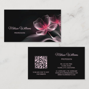 Pink Shiny Flowers Black Business Card