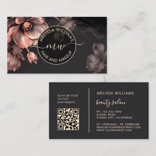 Pink Shiny Flowers Black Logo Business Card