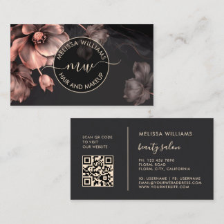 Pink Shiny Flowers Black Logo Business Card