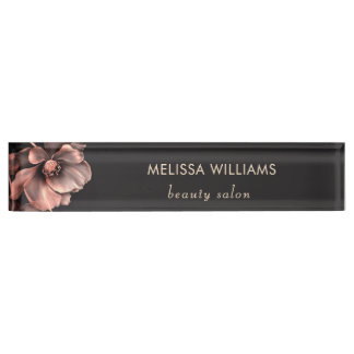 Pink Shiny Flowers Black Nameplate