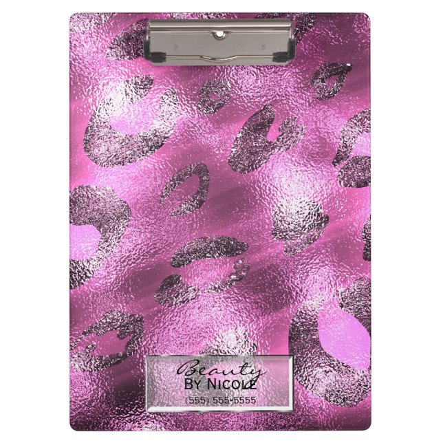 Pink Shiny Leopard Elegant Chic Glam Personalised Clipboard (Front)