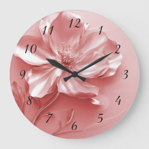 Pink Shiny Metallic 3D Flower Large Clock
