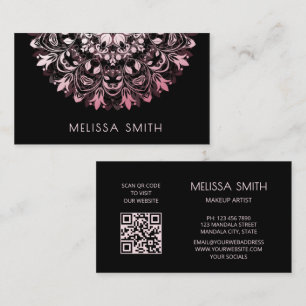 Pink Shiny Metallic Black Mandala Business Card