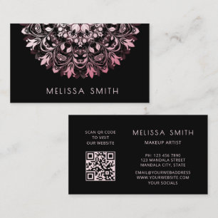 Pink Shiny Metallic Black Mandala Business Card