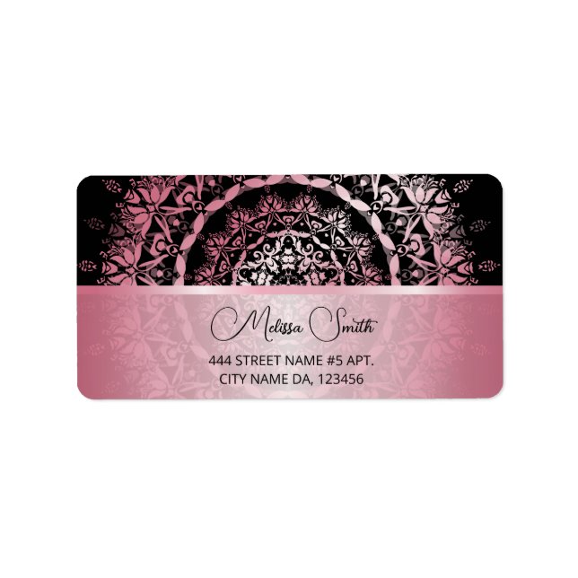 Pink Shiny Metallic Black Mandala Label (Front)