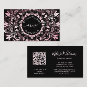 Pink Shiny Metallic Black Mandala Logo Business Card