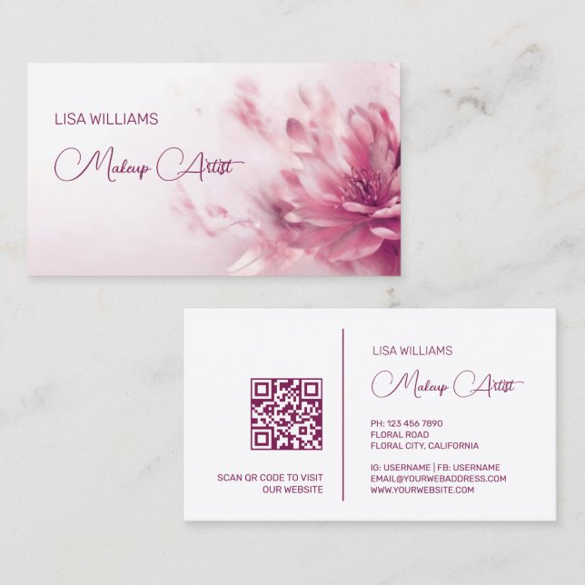 Pink Shiny Metallic FlowerBusiness Card (Front/Back)