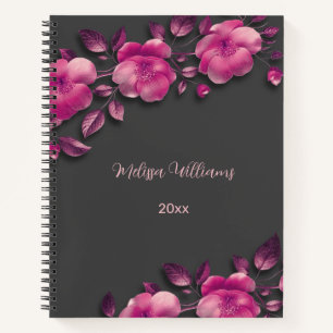 Pink Shiny Metallic Flowers Notebook