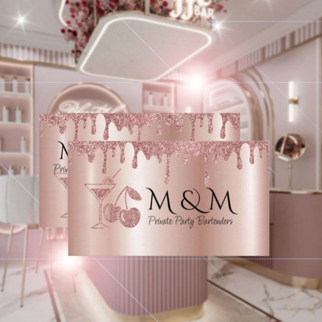 Pink Shiny Private Party Bartender Business Card (Creator Uploaded)